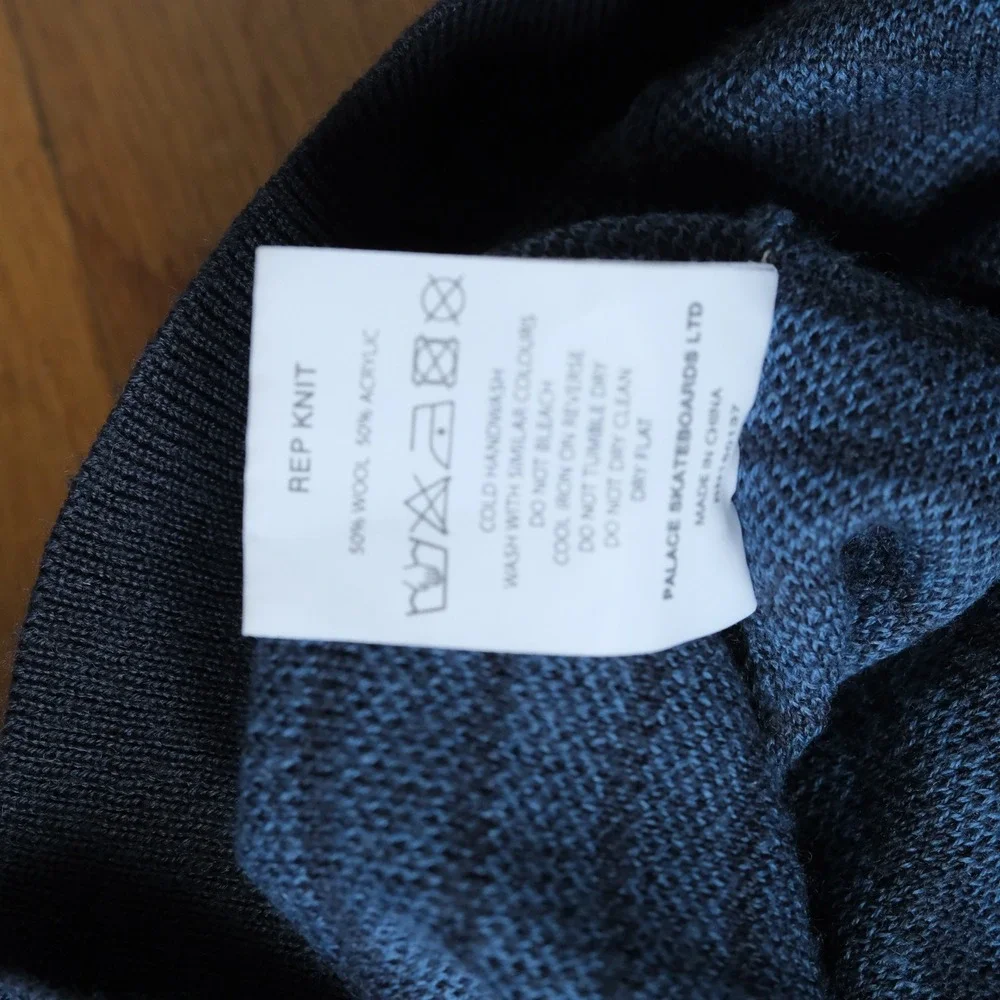 Palace Rep Knit Sweater Mens Indigo Blue Striped Distressed Streetwear M Vintage